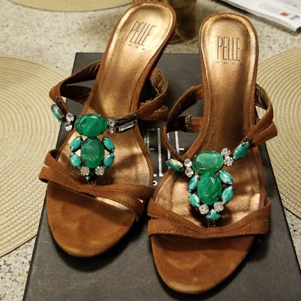 Suede Green Rhinestone Sandal Pumps